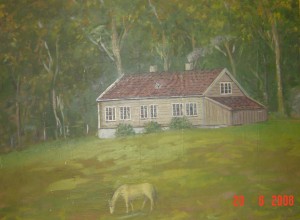 Maleri av gardshuset før 1955 på Førland
